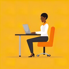 Flat design illustration of a woman with business attire typing on a laptop. Great for business,  corporate, blogs, presentations, explainers, animations, websites and more. 