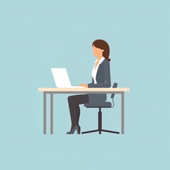 Flat design illustration of a woman with business attire typing on a laptop. Great for business,  corporate, blogs, presentations, explainers, animations, websites and more. 