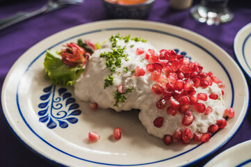 Chile en nogada stuffed, typical Mexican food, which is prepared in the months of August and September, mainly during the national holidays.