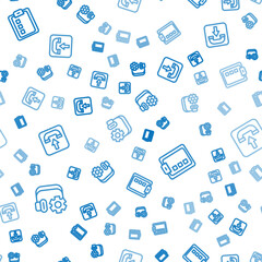 Set line Headphoneswith settings, Online quiz, test, survey and Incoming call on seamless pattern. Vector