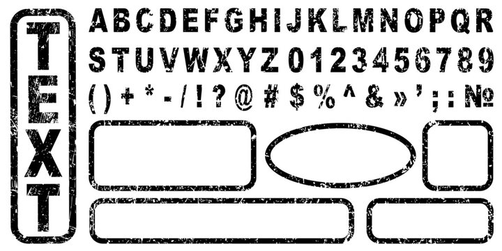 Set black letters, numbers and frames stamp &ndash; stock vector