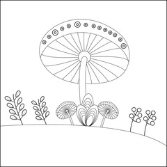 Mushroom in autumn season  vector doodle coloring pages for coloring book. Anti stress coloring pages for kids and adult