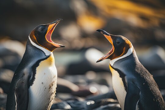 Penguins in Heated Debate - Scream Match on the Rocks - Wildlife Dispute - Generative AI