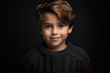 portrait of a young brunette boy in a black sweater, ai generated