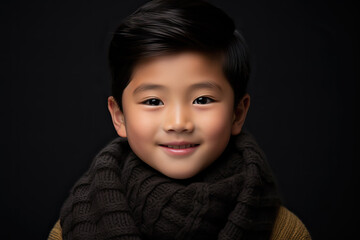 portrait of a young asian boy in a black scarf, ai generated