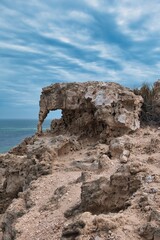 Big rock formation shaped like an elephant in Shark Bay National Park. Elephant Rock, Shark Bay, Western Australia. Animal-shaped stones and rocks on the coral coast. 