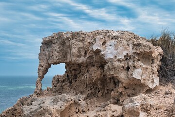 Elephant Rock, Shark Bay, Western Australia. Big rock formation shaped like an elephant in Shark Bay National Park. Western Australia road trip destination. Beautiful wonders of nature. Australia trip