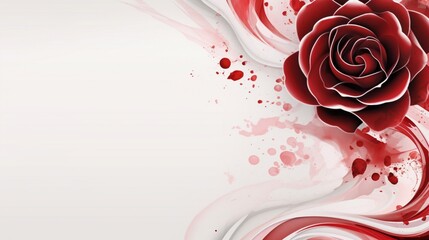 Abstract red and white wave watercolor background on papercut with white space design. Background watercolor illustration with a black rose, mulberry wood, and maroon color
