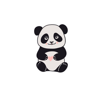 panda with heart, illustration 
