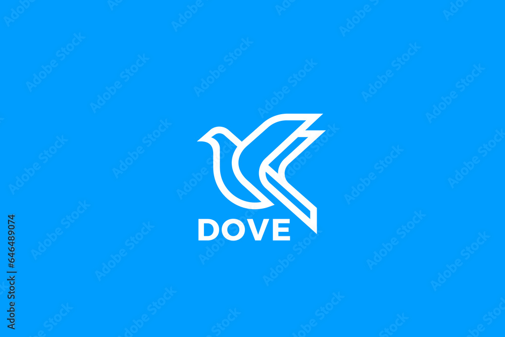 Aufkleber dove logo bird fying linear outline design style vector template.