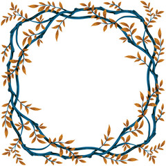 Blue branch with foliage frame. Wreath illustration.