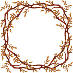 Brown branch with foliage frame. Wreath illustration.