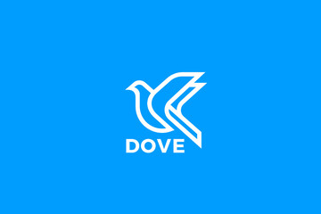 Dove Logo Bird Fying Linear Outline Design style vector template.