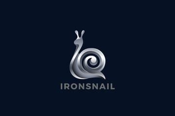 Snail Logo Metallic 3D design vector template. Luxury Steel Metal Logotype concept.
