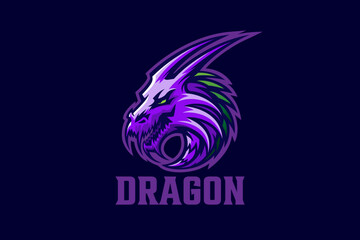 Dragon Logo Head Circle shape Design Vector template E Sports Style. Dragons Basketball Baseball E-Sports Logotype concept Mascot Emblem.