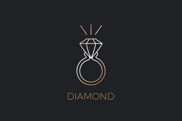 Diamond Ring Crystal Gem Logo design vector template. Wedding Gemstone Luxury Logotype concept icon.