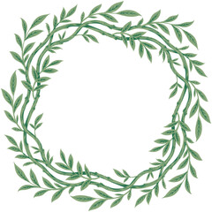 Green branch with foliage frame. Wreath illustration.