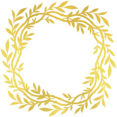 Gold branch with foliage frame. Wreath illustration.