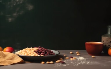 A plate of mexican beans banner with copy space. AI, Generative AI