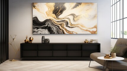 Art abstract marble flow blot painting in watercolor and acrylic. gold, beige, and black Background with a horizontal texture of color canvas. Drinkable ink