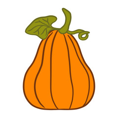 Pumpkin With Leaf Drawing