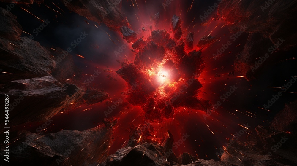Poster a crimson exploding star with a rough surface background
