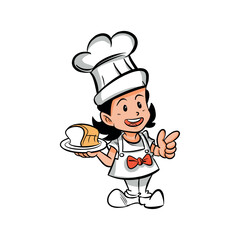 Girl chef character carrying bread