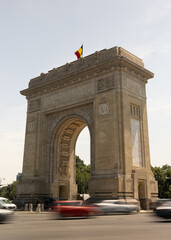Fototapeta na wymiar Long exposure at The Triumphal Arch, Bucharest, Romania