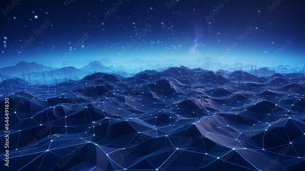 Poster background of an abstract landscape rendered in three dimensions. concept for virtual reality techno