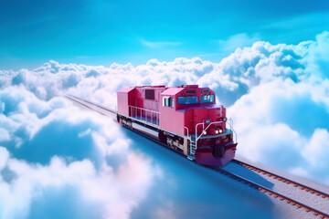 Steam locomotive on the background of the clouds.