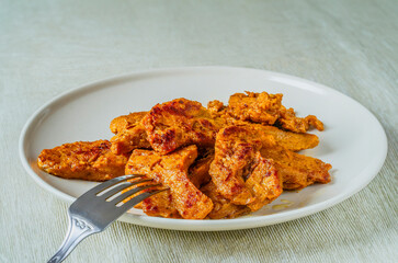 Plate of fried plant-based meat