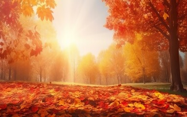 Naklejka na ściany i meble Beautiful autumn landscape with. Colorful foliage. AI, Generative AI