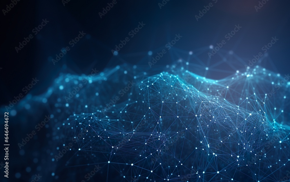 Wall mural blue abstract background with a network grid and part. ai, generative ai