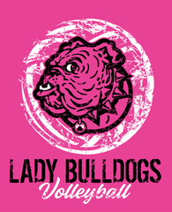 lady bulldogs volleyball with mascot for school, college or league sports