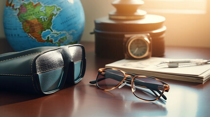 Travel concept with globe and world maps