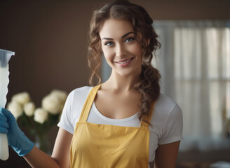 Fototapeta premium Beautiful young housewife, Ready to clean.