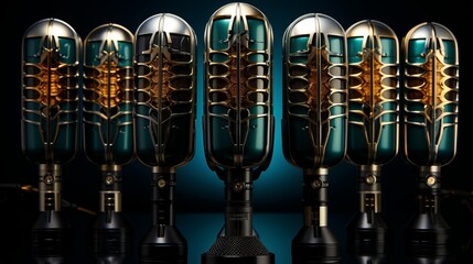 various vintage and futuristic microphones collection