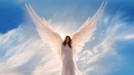 Gentle angel portrait up in the sky