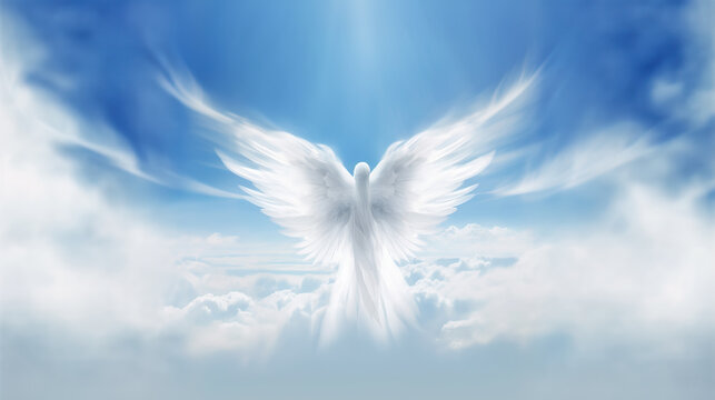 Angel spirit in blue sky with clouds