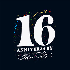 16 Anniversary luxurious Golden color 16 Years Anniversary Celebration Logo Design Template
