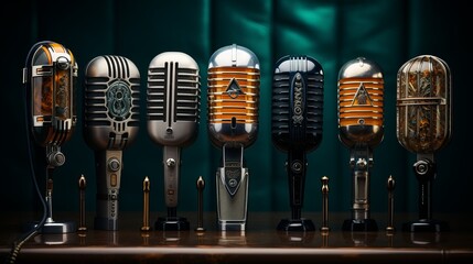 various vintage and futuristic microphones collection