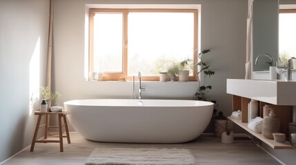 Fototapeta na wymiar Modern restroom with bathtubs and vanities, Property Interiors.