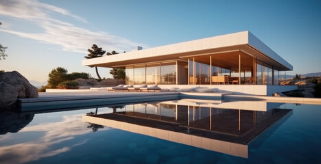 Fototapeta premium Modern luxury summer villa with swimming pool.