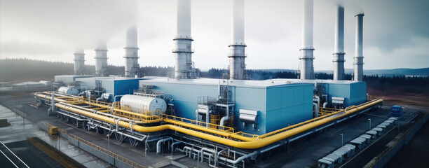 Aerial view of Natural gas powered turbine power plant.