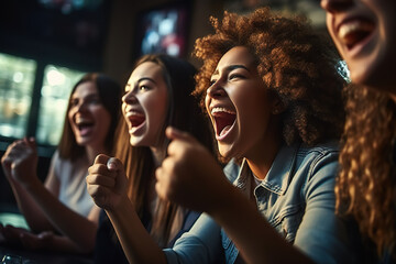Friends Unite in Cheers A Diverse Group's Excitement and Camaraderie While Watching Sports on Television. created with Generative AI
