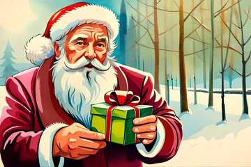 Santa Claus with Christmas present in box