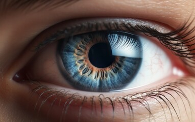 Human blue eye realistic beautiful closeup zoom. AI, Generative AI