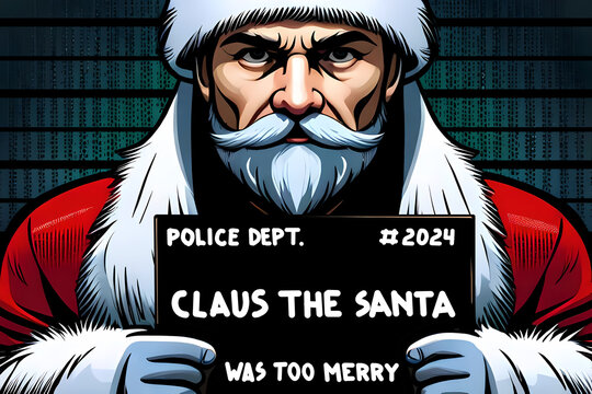 Mugshot of Santa Claus under arrest