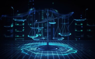 Law scales on background of data center. AI, Generative AI