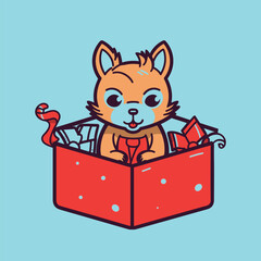 vector gift box with cute animal in christmas